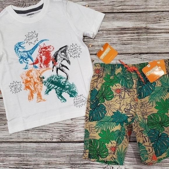 Gymboree Jurassic World Dinosaur Print T-Shirts & Matching Shorts Bundle 4T NWT - Picture 10 of 16